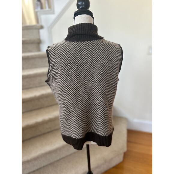 Vintage Wool Angora Brown Herringbone Sleeveless Turtleneck Sweater - Picture 4 of 5